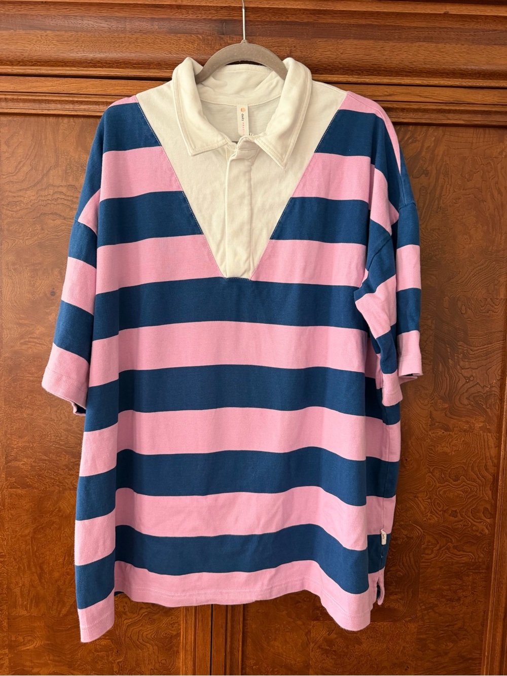Rugby Stripe Polo Shirt - Pink & Navy, Anthropologie, Daily Practice